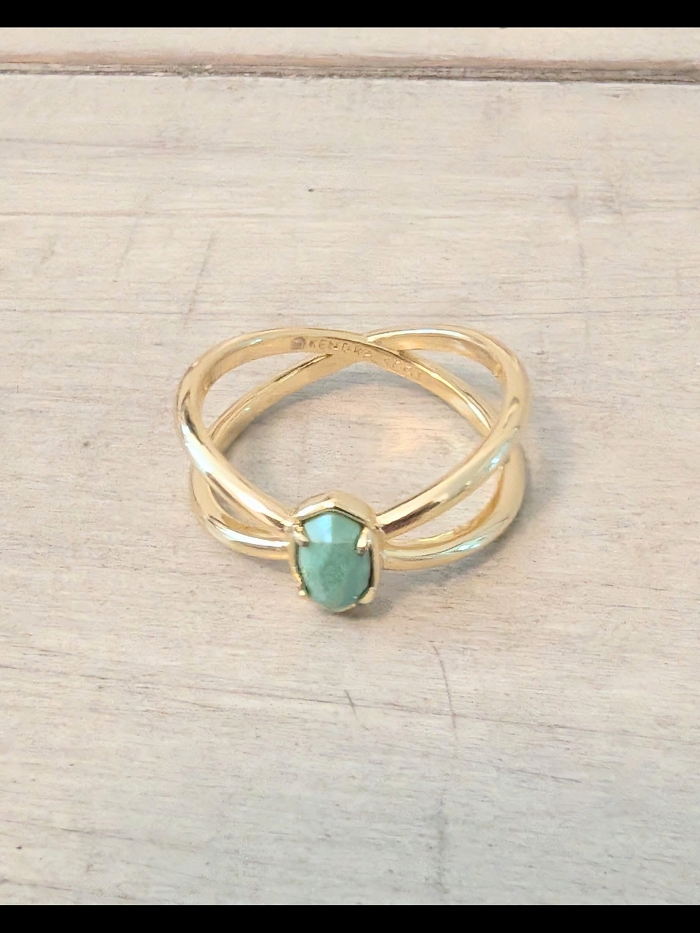 Kendra Scott Emilie Double Band Ring Gold And Sea Green Chrsocolla Size 8